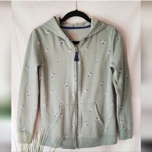 Cat &Jack Girls Light Army Green, Pink Floral Hooded Sweatjacket Size XL (14/16)